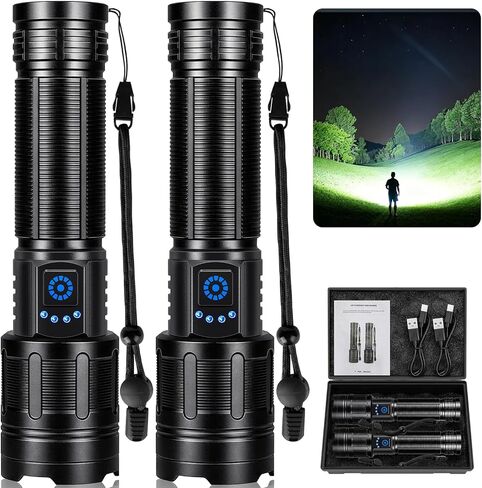 MIXILIN Rechargeable LED Flashlights High Lumens, Super Bright 99000 Lumens Flashlight with 5 Modes, Waterproof Powerful Flash Light Handheld Flashlights for Home Camping Emergencies - 2 Pack in Kuwait