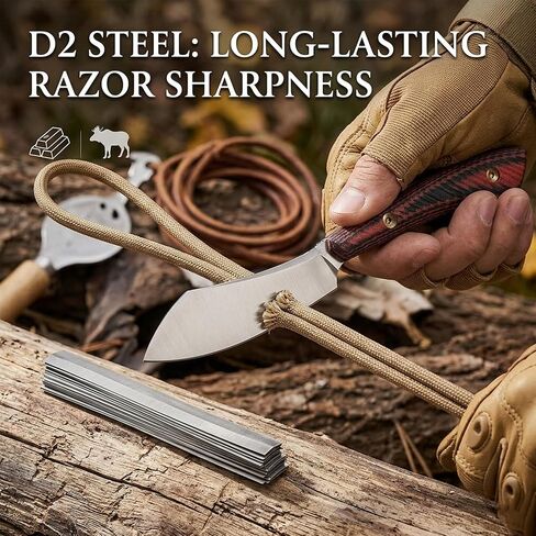 Dispatch Small EDC Fixed Blade Knife with Leather Sheath, 2.94" D2 Steel Full Tang Skinner, Ultra-Light 64g Hunting Knife with Ergonomic G10 Handle for Hunting,Bushcraft, Hiking & Camping in Kuwait
