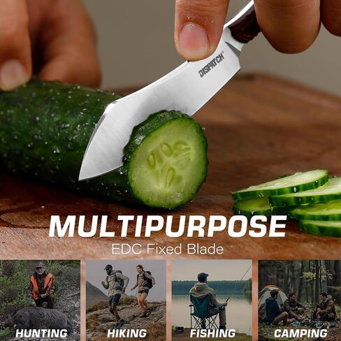 Dispatch Small EDC Fixed Blade Knife with Leather Sheath, 2.94" D2 Steel Full Tang Skinner, Ultra-Light 64g Hunting Knife with Ergonomic G10 Handle for Hunting,Bushcraft, Hiking & Camping in Kuwait