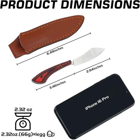 Dispatch Small EDC Fixed Blade Knife with Leather Sheath, 2.94" D2 Steel Full Tang Skinner, Ultra-Light 64g Hunting Knife with Ergonomic G10 Handle for Hunting,Bushcraft, Hiking & Camping in Kuwait