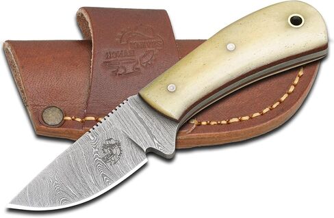 Knives Ranch Cowboy Knife - 5.5" Full Tang Fixed Blade EDC - Horizontal Carry Leather Sheath - Handmade Outdoor Hunting Camping Utility Knife in Kuwait
