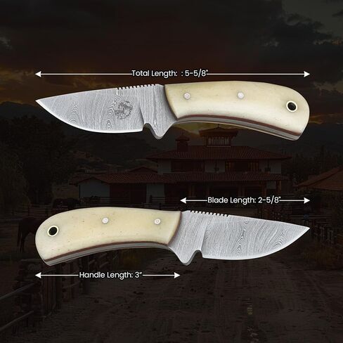 Knives Ranch Cowboy Knife - 5.5" Full Tang Fixed Blade EDC - Horizontal Carry Leather Sheath - Handmade Outdoor Hunting Camping Utility Knife in Kuwait