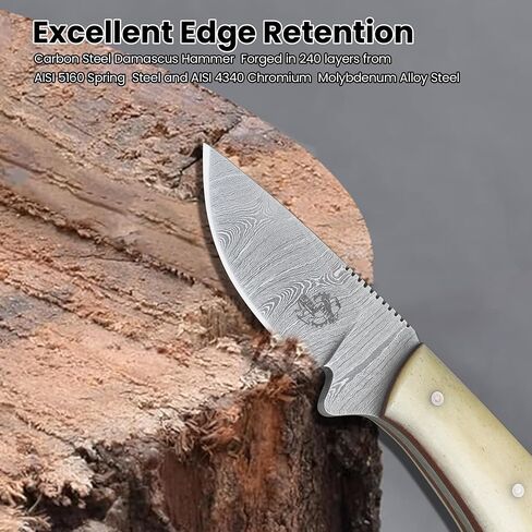 Knives Ranch Cowboy Knife - 5.5" Full Tang Fixed Blade EDC - Horizontal Carry Leather Sheath - Handmade Outdoor Hunting Camping Utility Knife in Kuwait