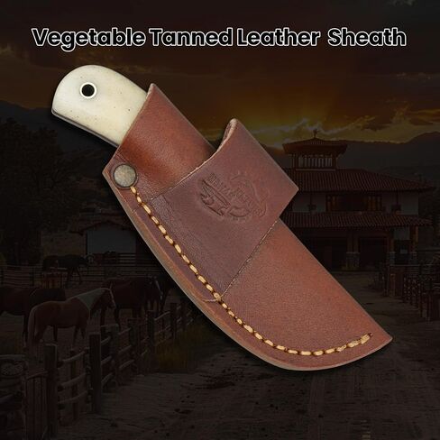 Knives Ranch Cowboy Knife - 5.5" Full Tang Fixed Blade EDC - Horizontal Carry Leather Sheath - Handmade Outdoor Hunting Camping Utility Knife in Kuwait
