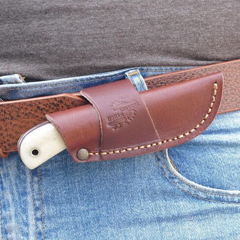 Knives Ranch Cowboy Knife - 5.5" Full Tang Fixed Blade EDC - Horizontal Carry Leather Sheath - Handmade Outdoor Hunting Camping Utility Knife in Kuwait