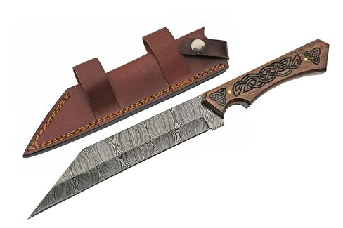 SZCO Full Tang Hunting Knife 12 Inch - Camping Knife with Engraved Wood Handle, Damascus Blade & Sheath - Pocket Knife for Hunting, Camping & Outdoor uses - Knives for Men in Kuwait
