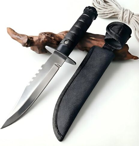 11" Fixed Blade Knife with Nylon Sheath, Full Tang Outdoor Utility Knife, Bowie Style Hunting Knife for Camping, Hiking, Bushcraft, Fishing & Survival Gear, EDC Gift for Men(C) in Kuwait