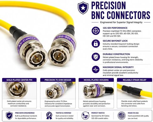 AV-Cables 12G-SDI BNC to BNC Cable, 4855R,6ft, Yellow in Kuwait