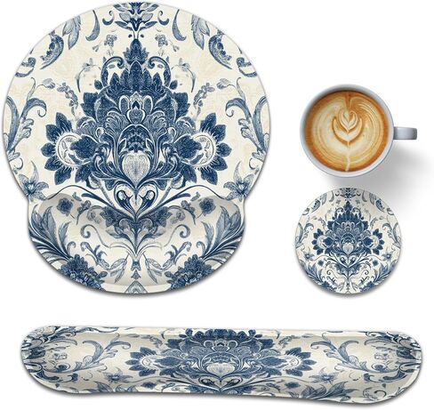 Vintage Flowers Keyboard Wrist Rest Pad Ergonomic Mouse Pad Set,Boho 3 in 1 Memory Foam Mouse Pad with Non Slip Base for Office and Home in Kuwait