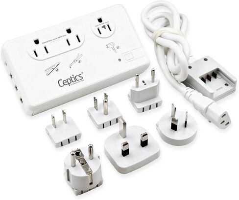 Ceptics Universal Travel Adapter, 35W World Travel Adapter Kit - 2 USA sockets, USB-A, USBC, 1x PD 35W USB-C and USBC Cable, Perfect for Laptops, Cell Phones, Chargers - Surge Protection in Kuwait