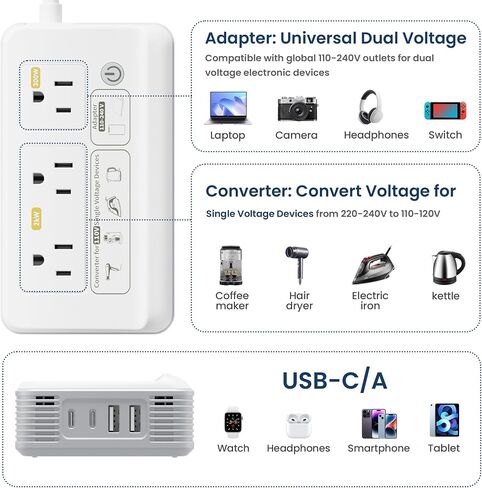 2000W Voltage Converter US to Europe, 220v to 110v Converter for International Travels (White) in Kuwait