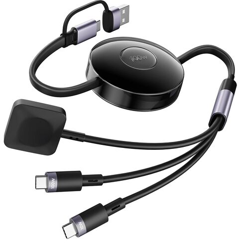 100W Retractable 2X USB-C Charging Cable with Apple Watch Charger - 3-in-1 Dual USB C (100W/10W) and iWatch Fast Charger, Portable Travel Multi Charge Cord for iPhone 15/16/17, iPad, Android, MacBook in Saudi Arabia