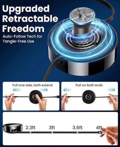 100W Retractable 2X USB-C Charging Cable with Apple Watch Charger - 3-in-1 Dual USB C (100W/10W) and iWatch Fast Charger, Portable Travel Multi Charge Cord for iPhone 15/16/17, iPad, Android, MacBook in Saudi Arabia