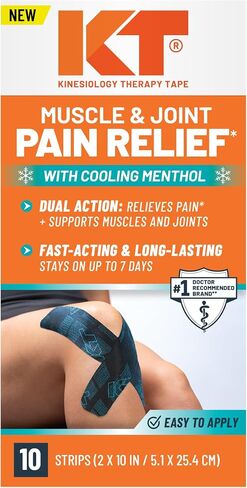 KT Tape, Muscle and Joint Support, Every Day Pain Relief, Menthol Infused Kinesiology Tape, Precut Strips, Easy Application, Long-Lasting & Hypoallergenic Adhesive, 10 Count in Kuwait