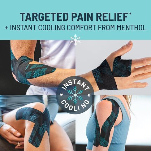 KT Tape, Muscle and Joint Support, Every Day Pain Relief, Menthol Infused Kinesiology Tape, Precut Strips, Easy Application, Long-Lasting & Hypoallergenic Adhesive, 10 Count in Kuwait