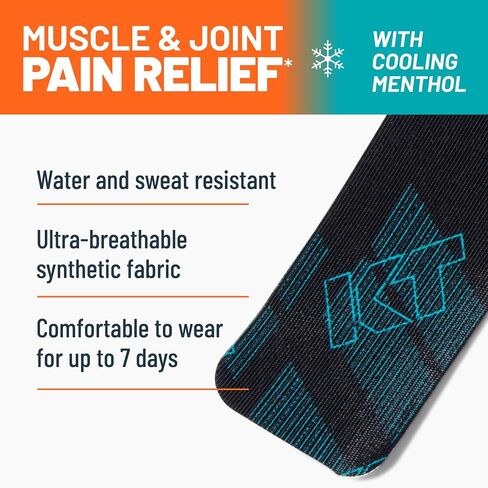 KT Tape, Muscle and Joint Support, Every Day Pain Relief, Menthol Infused Kinesiology Tape, Precut Strips, Easy Application, Long-Lasting & Hypoallergenic Adhesive, 10 Count in Kuwait