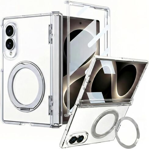 for Galaxy Z Fold 8 Case Clear with Rotatable Ring Stand & Front Screen Protector & Hinge Protection, Compatible with MagSafe, Magnetic 2-Way Kickstand Slim Fit Bumper Cover in Kuwait