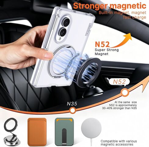 for Galaxy Z Fold 8 Case Clear with Rotatable Ring Stand & Front Screen Protector & Hinge Protection, Compatible with MagSafe, Magnetic 2-Way Kickstand Slim Fit Bumper Cover in Kuwait