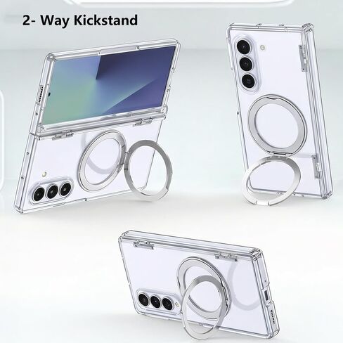 for Galaxy Z Fold 8 Case Clear with Rotatable Ring Stand & Front Screen Protector & Hinge Protection, Compatible with MagSafe, Magnetic 2-Way Kickstand Slim Fit Bumper Cover in Kuwait
