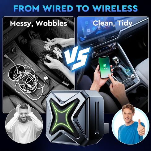 Elrina 2026 New-Gen Wireless CarPlay Adapter with Button Control, 5s Fast Auto-Reconnect Ultra Mini Wired to Wireless Plug & Play Adapter for iPhone & Android Auto, Stable 5.8GHz WiFi, Bluetooth 5.4 in Kuwait