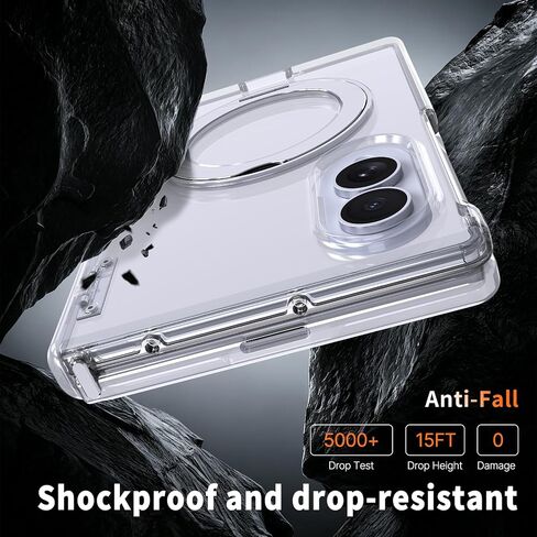 for Galaxy Z Fold 8 Case Clear with Rotatable Ring Stand & Front Screen Protector & Hinge Protection, Compatible with MagSafe, Magnetic 2-Way Kickstand Slim Fit Bumper Cover in Kuwait