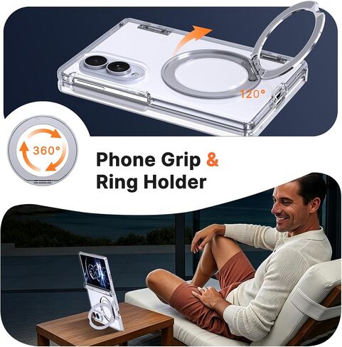 for Galaxy Z Fold 8 Case Clear with Rotatable Ring Stand & Front Screen Protector & Hinge Protection, Compatible with MagSafe, Magnetic 2-Way Kickstand Slim Fit Bumper Cover in Kuwait