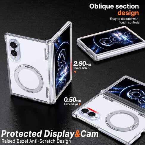 for Galaxy Z Fold 8 Case Clear with Rotatable Ring Stand & Front Screen Protector & Hinge Protection, Compatible with MagSafe, Magnetic 2-Way Kickstand Slim Fit Bumper Cover in Kuwait