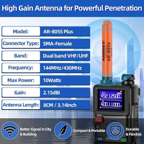 ABBREE Dual Band VHF/UHF Ham Radio Antenna144/430Mhz 3.14 inch SMA- Female AR-805S Plus Long Range Stubby Short Antenna for Baofeng UV-5R Mini 5RM BF-F8HP PRO,K5 Plus,DM32,UV32 Accessories,2Pack in Kuwait