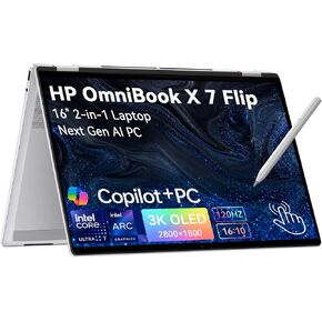 HP OmniBook 7 X Flip 16" 2 in 1 Laptop Copilot+ AI PC|3K OLED Touchscreen Convertible Business Laptop|Intel Core Ultra 7(>i7-1355U)+47 TOPS NPU|Custom 32GB DDR5+1TB /2TB SSD|Windows 11 Pro|Backlit in Kuwait