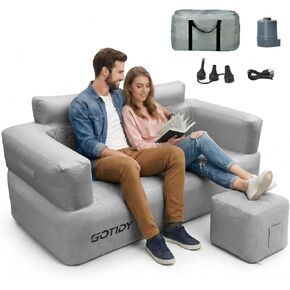 Inflatable Couch Loveseat with Footstool, Camping Couch with Detachable Built-in Pump, Inflatable Sofa with Breathable, Puncture-Resistant Fabric Texture Cover, Camping, Beach, Backyard Party in Kuwait