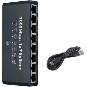 DC 5V RJ45 Gigabit Ethernet Splitter 1 to 7 Out LAN Network Adapter Up to 1000Mbps for ADSL, TVs in Kuwait