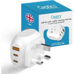 Ceptics South Africa Travel Adapter - 5 Input with QC 3.1A Dual USB and USB-C - Ultra Compact - Light Weight - USA to Any Type M Countries Such as Namibia, Botswana and More (PTU-10L), White in Kuwait