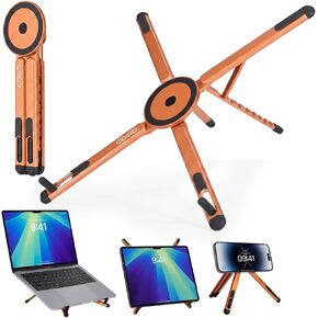 C Coiro 3-in-1 Magnetic Foldable Laptop Stand and Phone Stand for Desk Aluminum Alloy Adjustable Holder 10–16" Laptops & 4–13" Phones/Tablets, Magnetic Compatible with iPhone Android, Orange in Kuwait