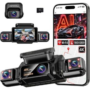 HUPEJOS 4K 360° View Dash Cam Front and Rear, 4 Channel Camera for Cars in Kuwait