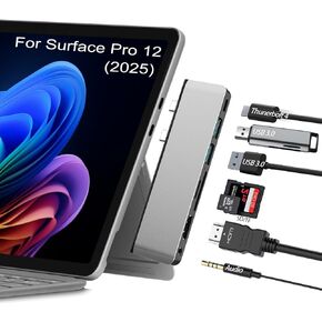 Surface Pro 12 Accessories Docking Station, USB Hub and Adapter with 4K HDMI, USB-C Thunderbolt 4 (Display+Data+100W PD), 2 USB 3.0, 3.5mm Audio, SD/TF Card Slot for Surface Pro 12 inch 2025 in Kuwait