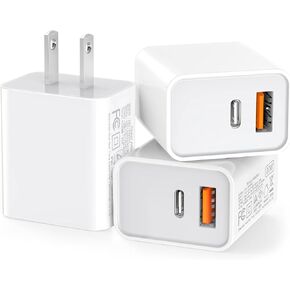 USB C Wall Charger Block 20W, 3-Pack Dual Port PD Power Delivery Fast Type C Charging Block Plug Adapter for iPhone 13/14/15/16/17/Pro Max, XS/XR/X, iPad Pro, AirPods Pro, Samsung Galaxy(White) in Kuwait
