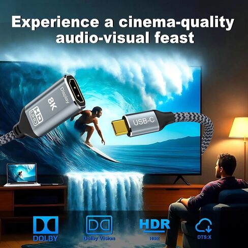 USB C to HDMI2.1 Adapter,Type c to hdmi Female cable, 8K@60Hz 4K@144Hz ,Thunderbolt 4/5 Compatible with MacBook Pro/Air, iPad Pro, iPhone 17 16, HDCP 2.3 & HDR10, 48Gbps ,XPS,Galaxy S22,Gaming Monitor in Kuwait