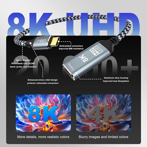 USB C to HDMI2.1 Adapter,Type c to hdmi Female cable, 8K@60Hz 4K@144Hz ,Thunderbolt 4/5 Compatible with MacBook Pro/Air, iPad Pro, iPhone 17 16, HDCP 2.3 & HDR10, 48Gbps ,XPS,Galaxy S22,Gaming Monitor in Kuwait