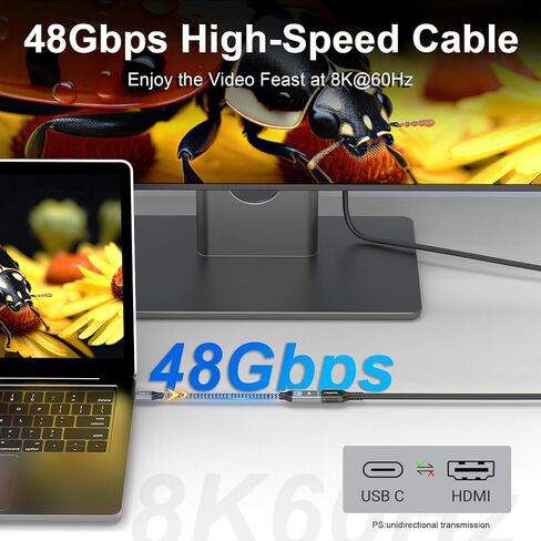 USB C to HDMI2.1 Adapter,Type c to hdmi Female cable, 8K@60Hz 4K@144Hz ,Thunderbolt 4/5 Compatible with MacBook Pro/Air, iPad Pro, iPhone 17 16, HDCP 2.3 & HDR10, 48Gbps ,XPS,Galaxy S22,Gaming Monitor in Kuwait
