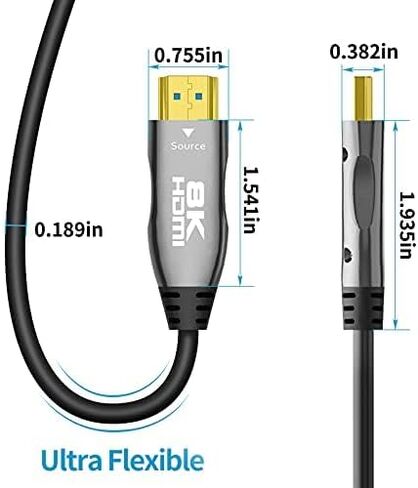 DELONG 8K Fiber HDMI Cable 50ft, HDMI 2.1 Fiber Optic Cable Support 8K@60Hz, 4K@120Hz, 48Gbps, eARC Compatible with PS5, Xbox,RTX 3080 3090, Roku,8K TV in Kuwait