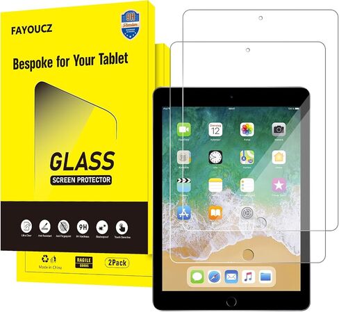 2 Pack Screen Protector for iPad 6th 5th Generation 9.7 Inch 2018 2017,for iPad Pro 9.7 2016 / iPad Air 2/1 2014 2013, Tempered Glass, Anti-Fingerprint, 9H Hardness, HD Clear, Case-Friendly in Kuwait