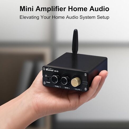 AS-33 Bluetooth Stereo Amplifier, 2 Channel Home Audio Component Amplifiers for Passive Speakers, Mini Class D Amp Audio Receiver Max 600W for Indoor, Outdoor, Garage, Ceiling, Bookshelf Speaker in Kuwait