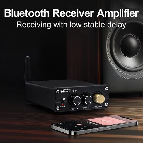 AS-33 Bluetooth Stereo Amplifier, 2 Channel Home Audio Component Amplifiers for Passive Speakers, Mini Class D Amp Audio Receiver Max 600W for Indoor, Outdoor, Garage, Ceiling, Bookshelf Speaker in Kuwait