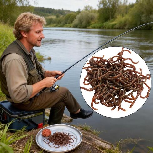 100Pcs Fake Worms Fishing Worms Soft Plastic Fishing Lures Bait Lifelike Fake Bloodworm for Freshwater Bass in Kuwait