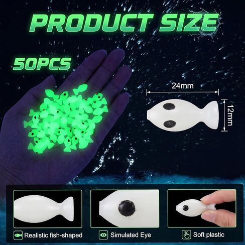 50 Pcs Glow Fishing Beads Luminous Soft Plastic Attractor Beads with Eyes 24mm Night Fishing Accessories for Bass Trout Salmon Catfish Freshwater & Saltwater Tackle Gear in Saudi Arabia