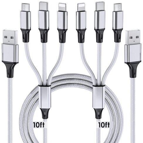Multi Charging Cable, 10ft 2Pack Multi Phone Charger Cable Braided 3 in 1 in Kuwait