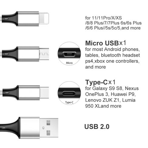 Multi Charging Cable, 10ft 2Pack Multi Phone Charger Cable Braided 3 in 1 in Kuwait