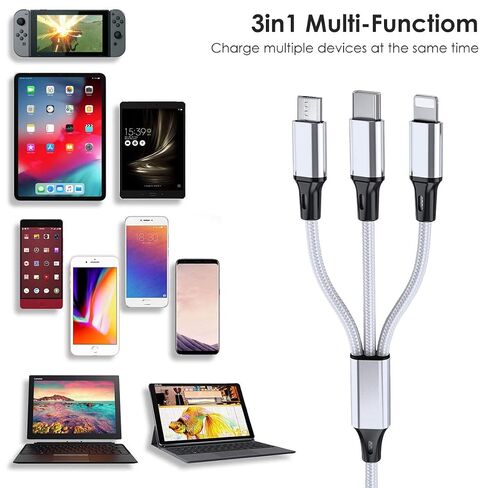 Multi Charging Cable, 10ft 2Pack Multi Phone Charger Cable Braided 3 in 1 in Kuwait