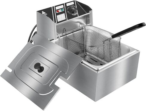 6.3QT Electric Deep Fryer with Basket, 1700W 316 Stainless Steel Commercial Deep Fryer, Adjustable Temperature Control 140°F-392°F, Countertop Deep Fryer with Lid, Oil Fryer for Home Kitchen in Kuwait