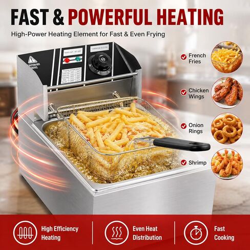 6.3QT Electric Deep Fryer with Basket, 1700W 316 Stainless Steel Commercial Deep Fryer, Adjustable Temperature Control 140°F-392°F, Countertop Deep Fryer with Lid, Oil Fryer for Home Kitchen in Kuwait